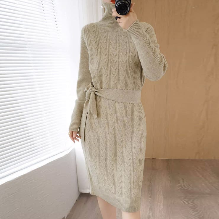 グレージュ | ケーブル編みニットワンピース 韓国 秋冬 | Miniministore