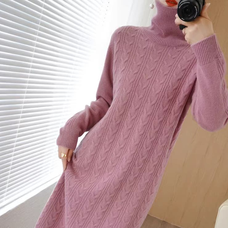 ダスティピンク | ケーブル編みニットワンピース 韓国 秋冬 | Miniministore