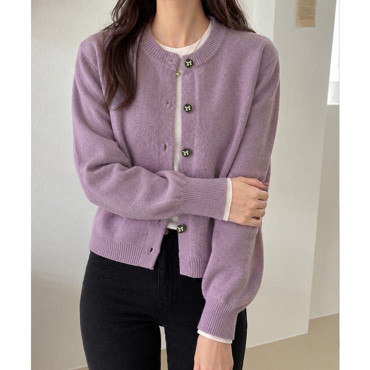 ラベンダー | リボンボタンニットカーディガン秋冬服長袖 | Miniministore