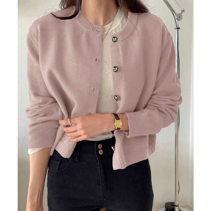 ピンク | リボンボタンニットカーディガン秋冬服長袖 | Miniministore