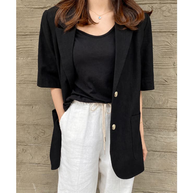 ブラック | ゆったり リネンサマージャケット体型カバー 薄手ジャケット着やせ | SUNSHINE CLOSET