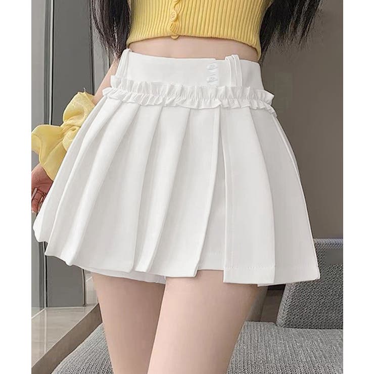 ホワイト | フリルスカパンプリーツキュロットスカート | Miniministore