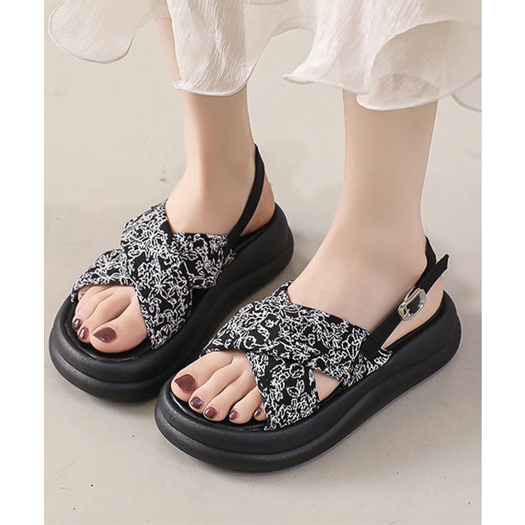 ブラック | 厚底サンダル クロスベルトサンダル 美脚 | Miniministore