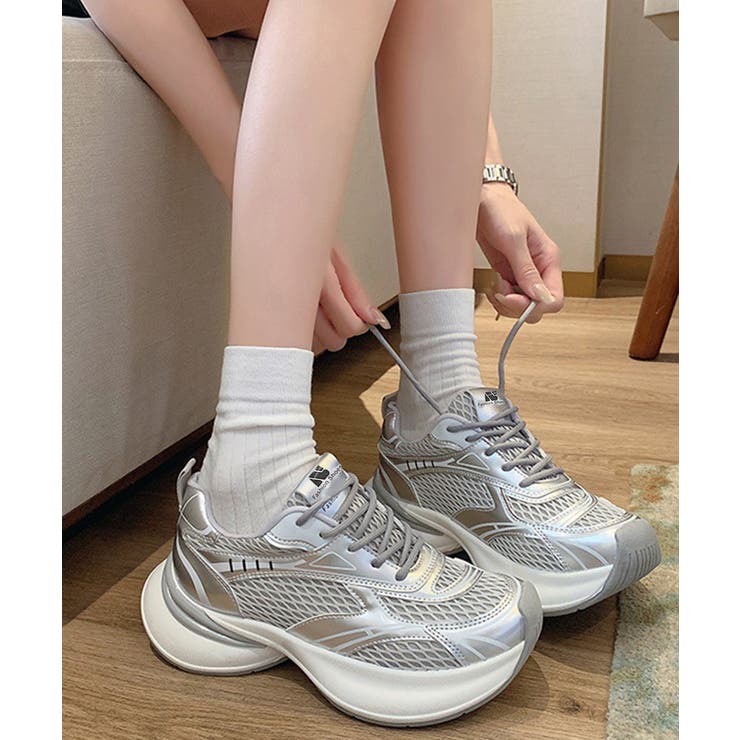 シルバー | 厚底スニーカー軽量メッシュスニーカー美脚 | Miniministore