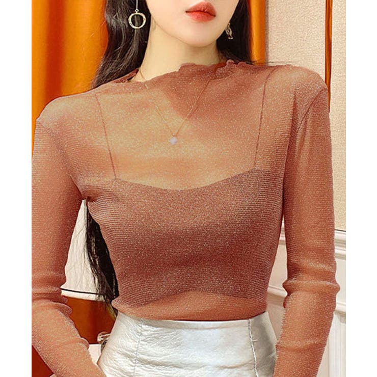 ブラウン | ラメ入り シースルートップス セクシー | Miniministore