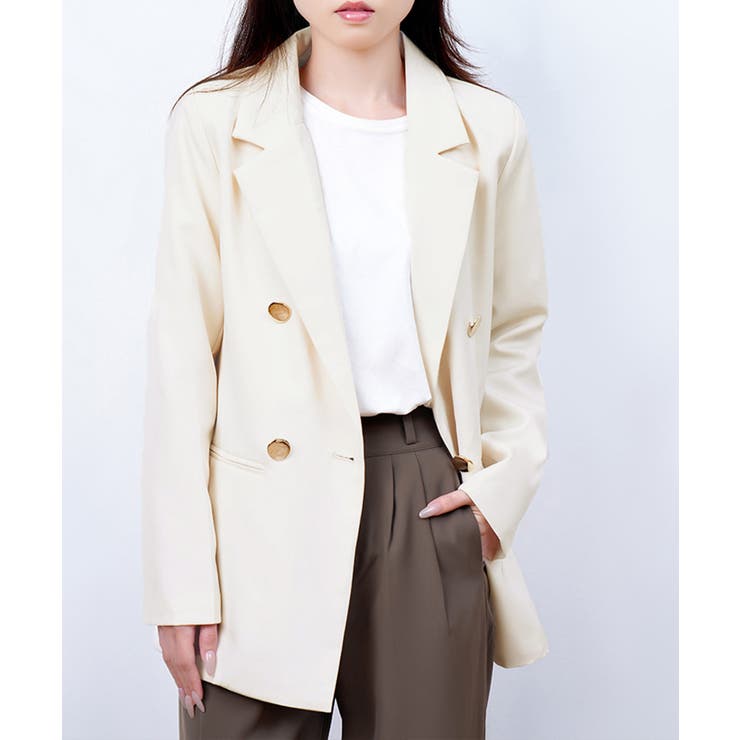 アイボリー | ダブルボタンテーラードジャケットミドル丈 | Miniministore