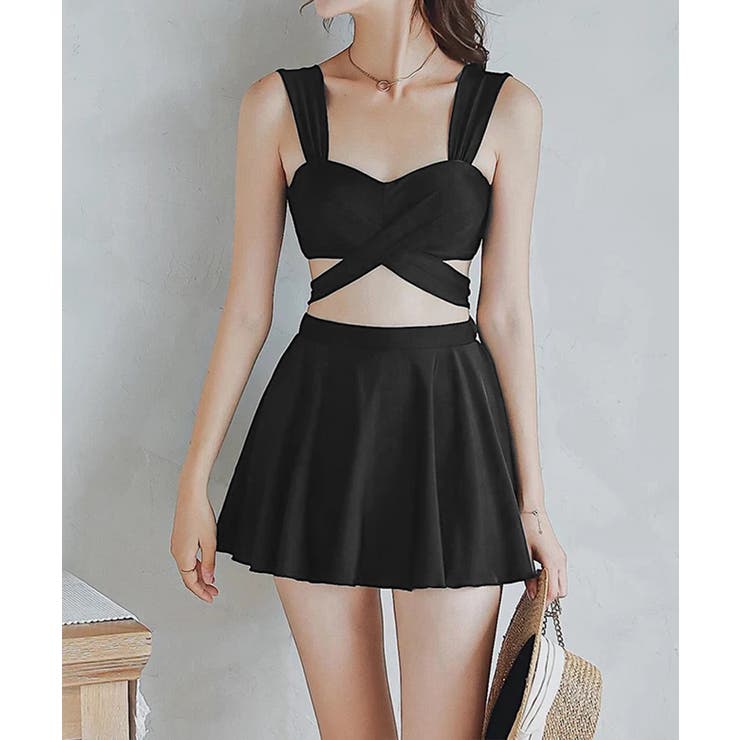 ブラック | ビキニ水着3点セット バスト盛れるみずぎ | Miniministore