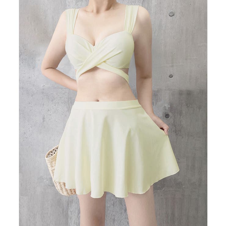 アイボリー | ビキニ水着3点セット バスト盛れるみずぎ | Miniministore