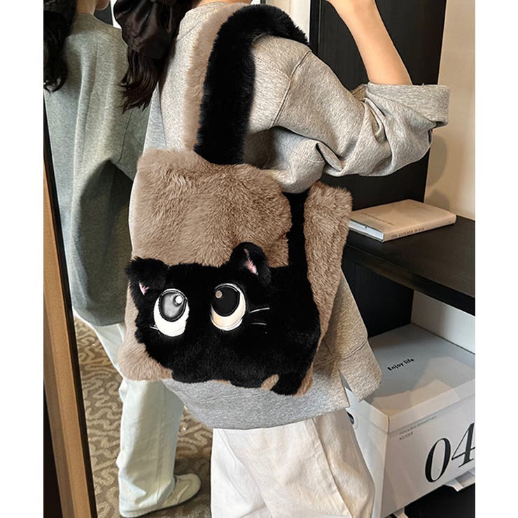 【美品】黒ファー トートバッグ オフィシャルサイト限定カラー】エコファートートバッグ(バッグ