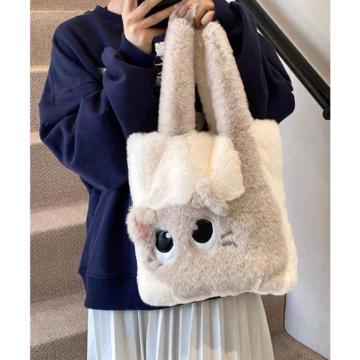 ファートートバッグ ふわふわ 猫柄鞄秋冬[品番：II000012131
