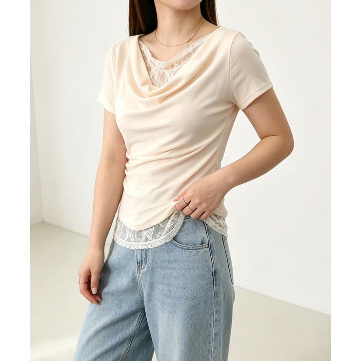 レースドッキングオフショルTシャツ 半袖 | Miniministore | 詳細画像19 