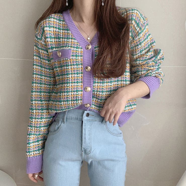 チェック柄 ニットカーディガン 春秋冬 | Miniministore | 詳細画像12 