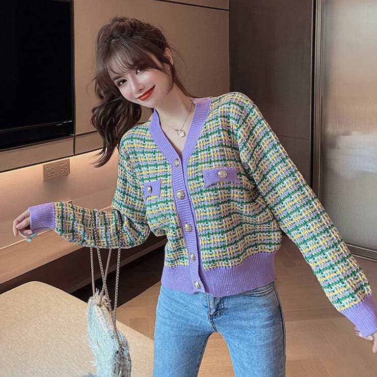 チェック柄 ニットカーディガン 春秋冬 | Miniministore | 詳細画像13 