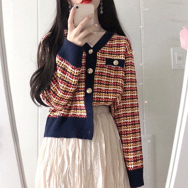 チェック柄 ニットカーディガン 春秋冬 | Miniministore | 詳細画像14 