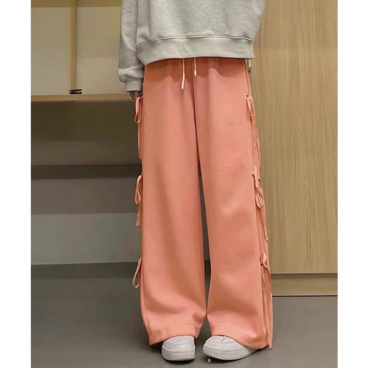 スウェットパンツサイドリボンワイドパンツ[品番：II000012668