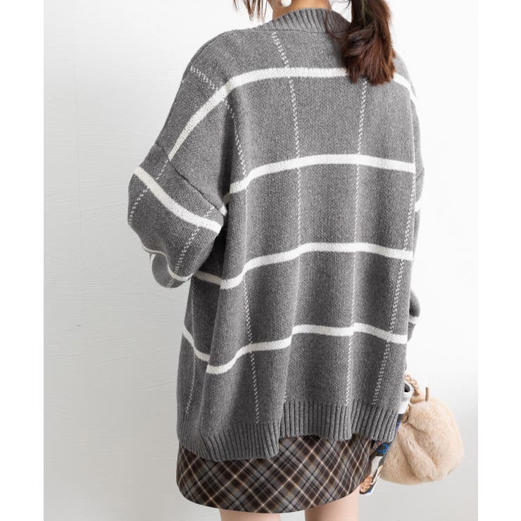 ニットカーディガン BIGチェック柄秋冬[品番：II000007748