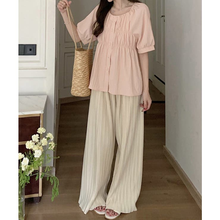 半袖シャツブラウス シャーリングトップス | Miniministore | 詳細画像10 