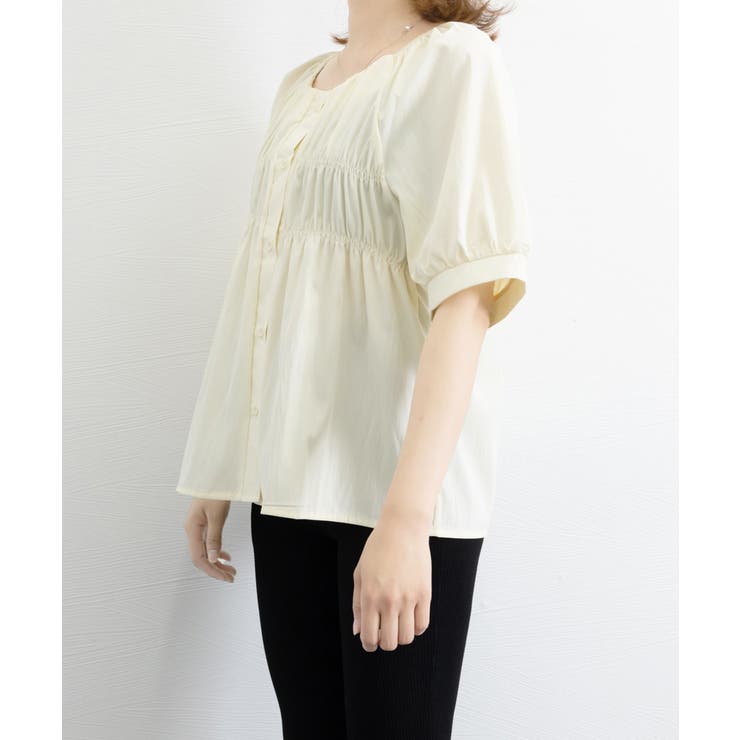 半袖シャツブラウス シャーリングトップス | Miniministore | 詳細画像12 