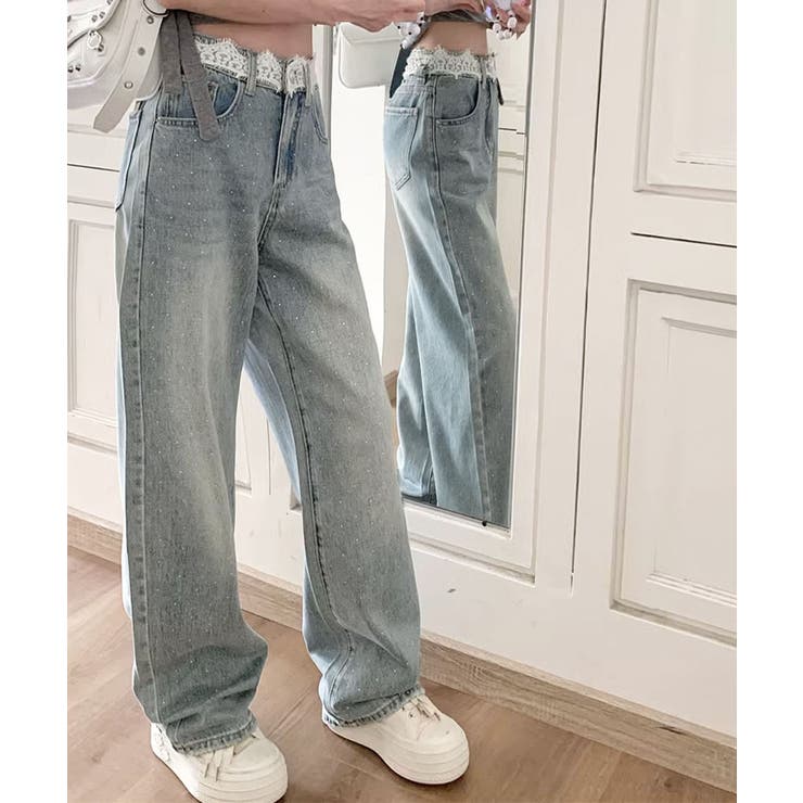 レースウエストデニムパンツビジューデニム | Miniministore | 詳細画像7 