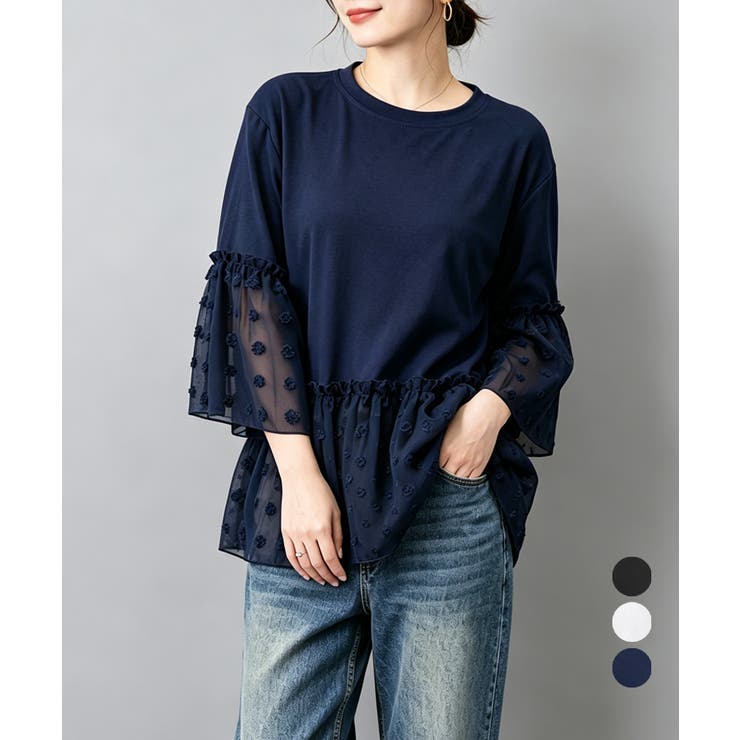 シアードット切替ペプラムブラウスフレア袖 | Miniministore | 詳細画像1 