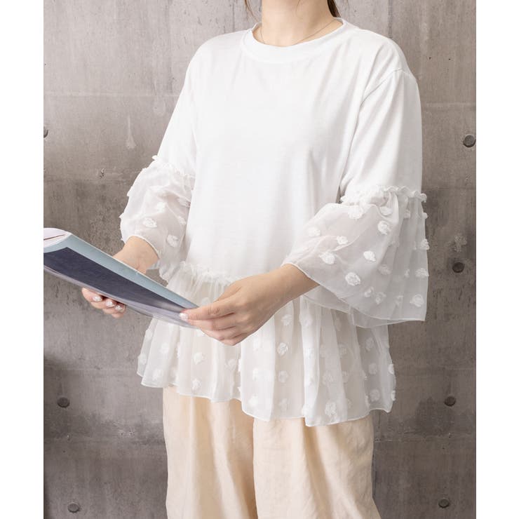 シアードット切替ペプラムブラウスフレア袖 | Miniministore | 詳細画像18 