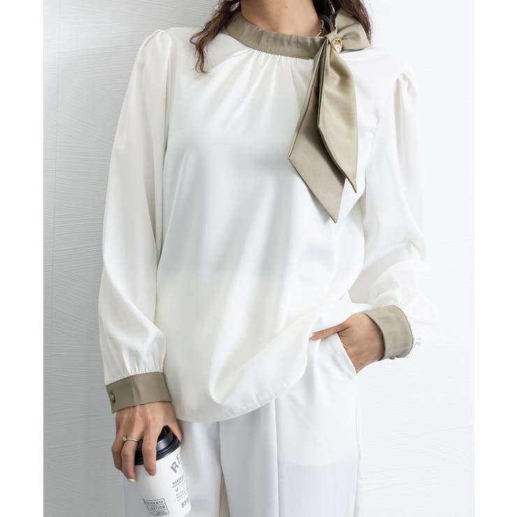 ボウタイサテンブラウス バイカラーシャツ | Miniministore | 詳細画像17 