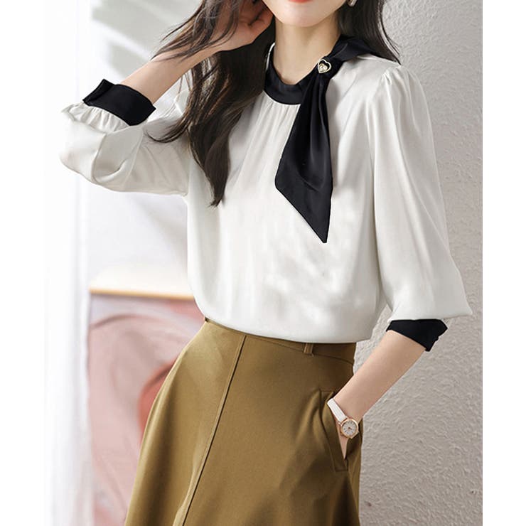 ボウタイサテンブラウス バイカラーシャツ | Miniministore | 詳細画像3 