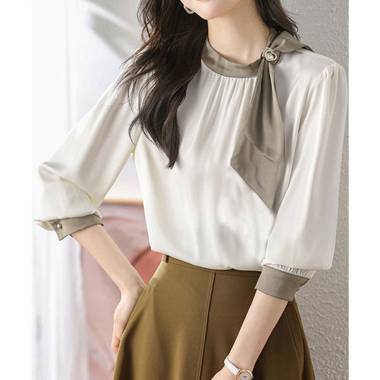 ボウタイサテンブラウス バイカラーシャツ | Miniministore | 詳細画像5 