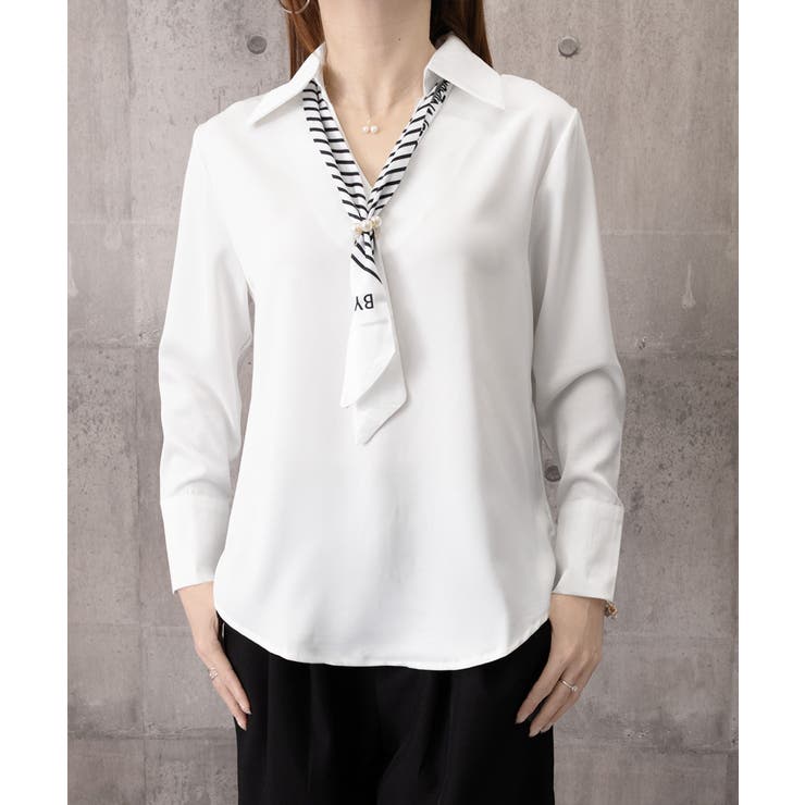 パール付きスカーフタイシャツブラウス上品 | Miniministore | 詳細画像16 