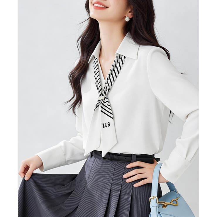 パール付きスカーフタイシャツブラウス上品 | Miniministore | 詳細画像2 