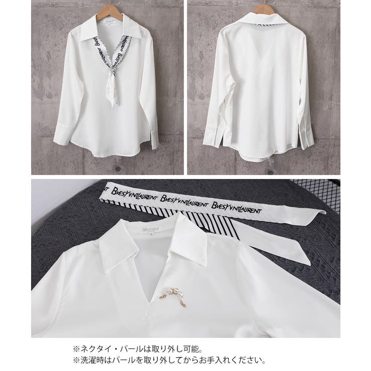 パール付きスカーフタイシャツブラウス上品 | Miniministore | 詳細画像23 