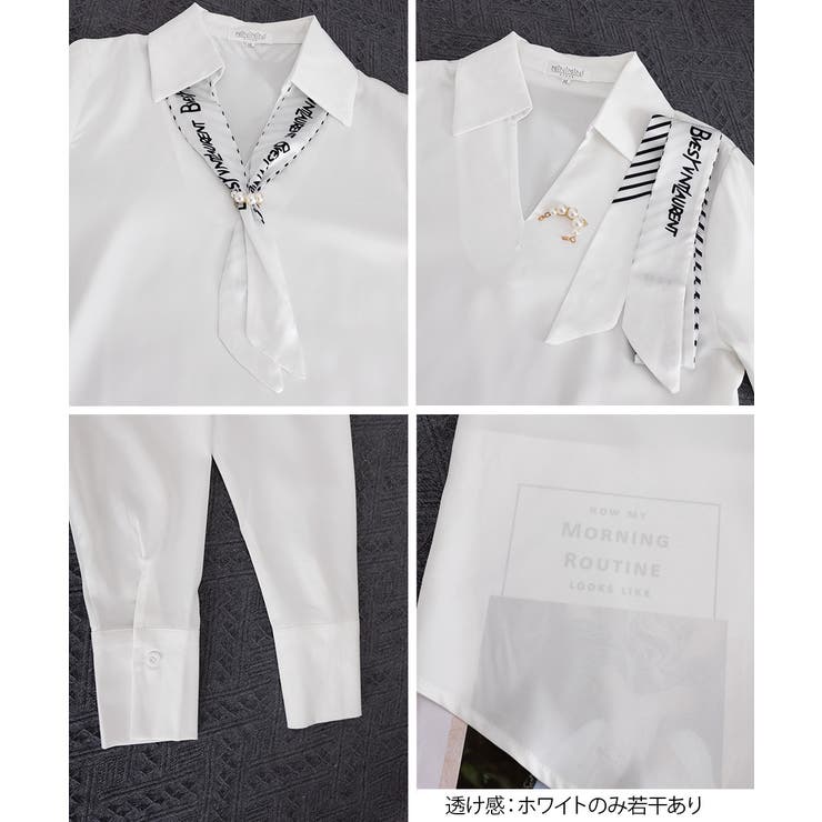 パール付きスカーフタイシャツブラウス上品 | Miniministore | 詳細画像24 
