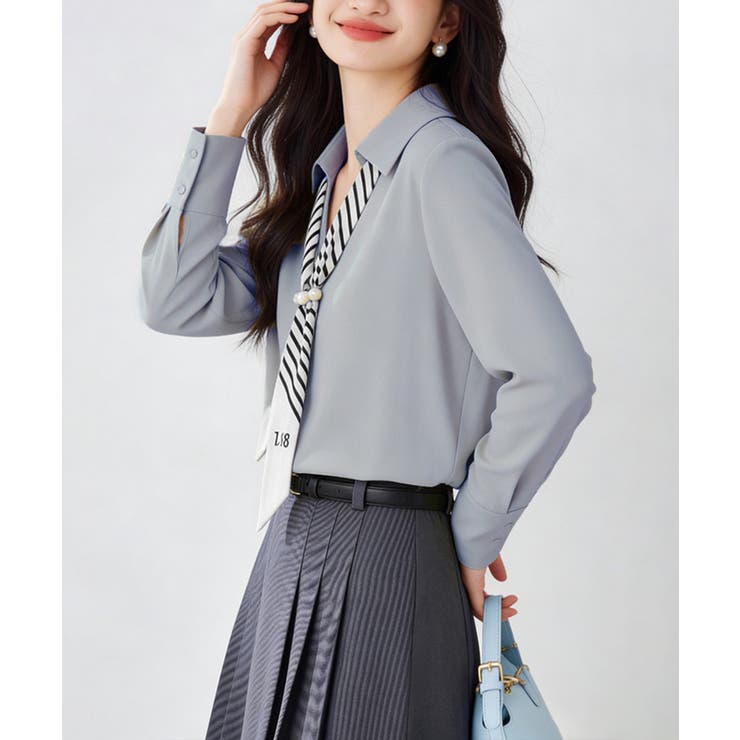 パール付きスカーフタイシャツブラウス上品 | Miniministore | 詳細画像6 