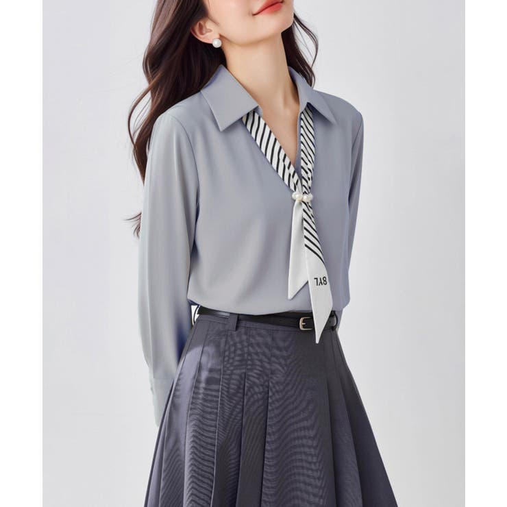 パール付きスカーフタイシャツブラウス上品 | Miniministore | 詳細画像7 