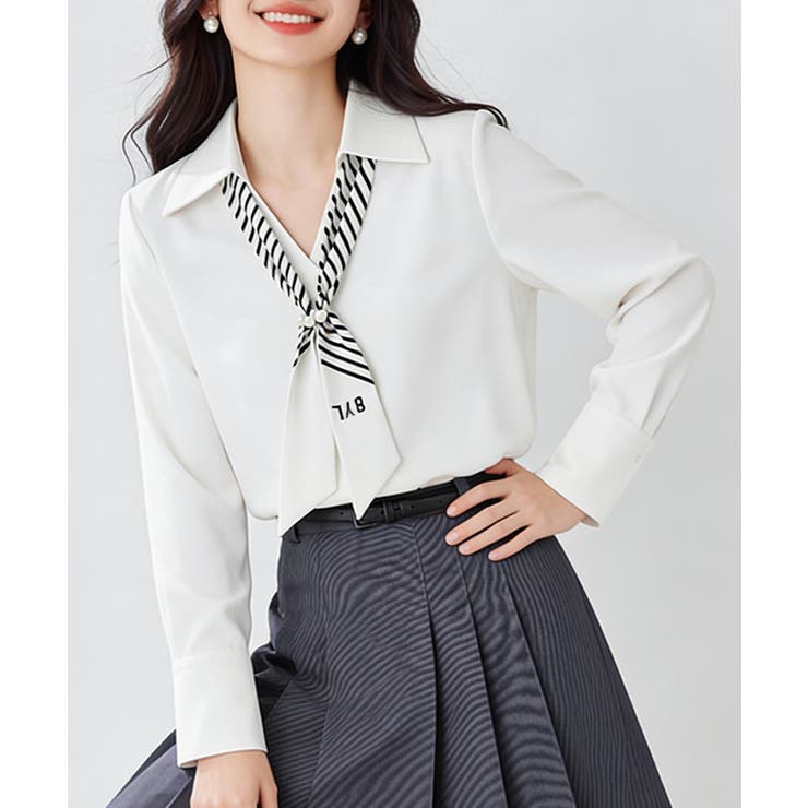 パール付きスカーフタイシャツブラウス上品 | Miniministore | 詳細画像9 