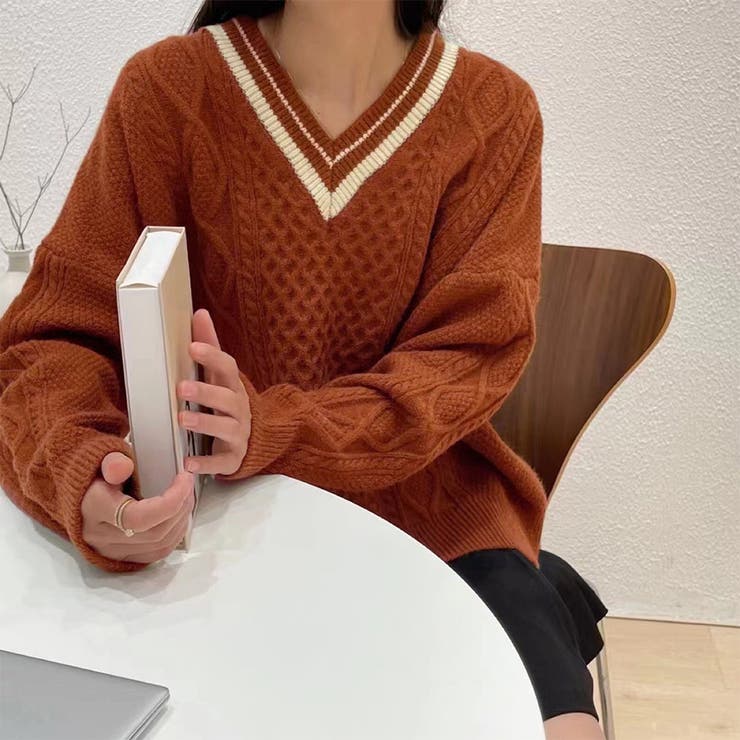 ライン入りケーブルニットトップス 韓国風 | Miniministore | 詳細画像12 