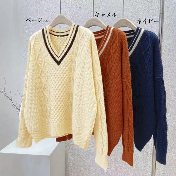 ライン入りケーブルニットトップス 韓国風 | Miniministore | 詳細画像2 