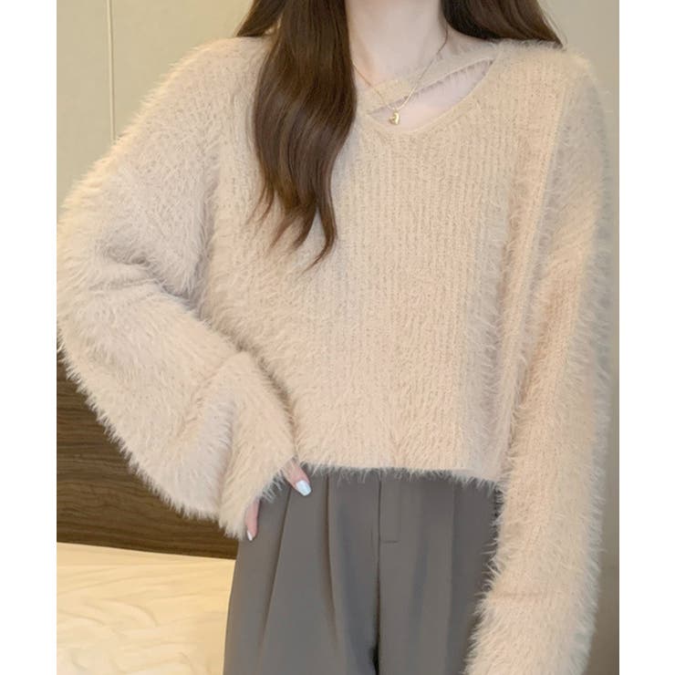 クロップド丈シャギーニット Vネック長袖 | Miniministore | 詳細画像10 