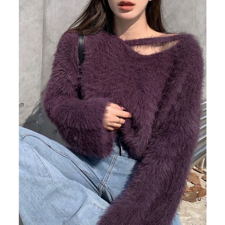 クロップド丈シャギーニット Vネック長袖 | Miniministore | 詳細画像17 