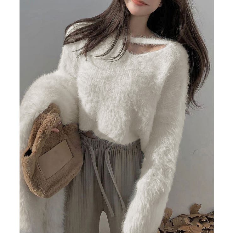 クロップド丈シャギーニット Vネック長袖 | Miniministore | 詳細画像2 