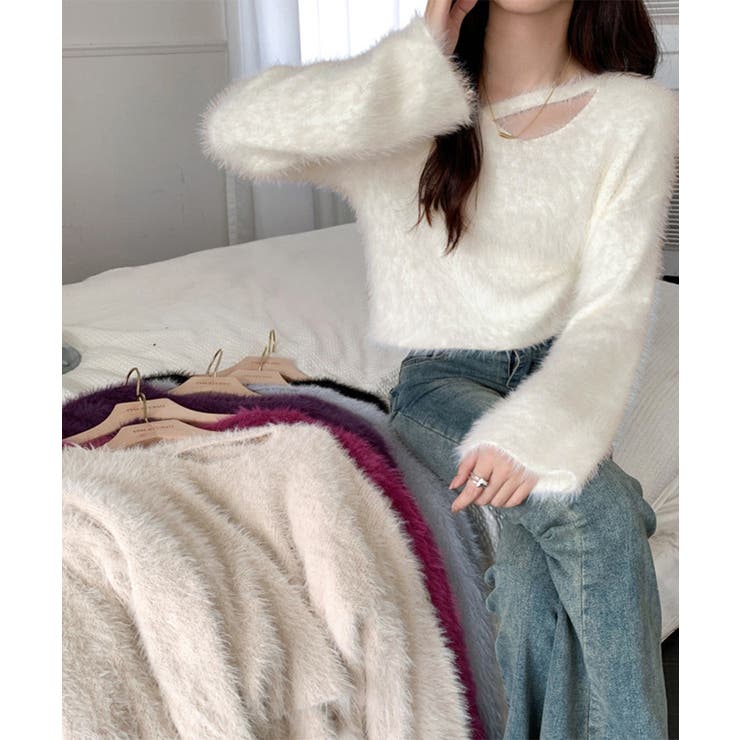 クロップド丈シャギーニット Vネック長袖 | Miniministore | 詳細画像20 