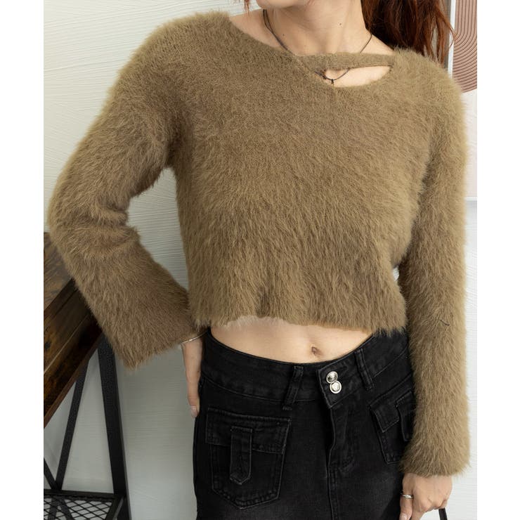 クロップド丈シャギーニット Vネック長袖 | Miniministore | 詳細画像24 