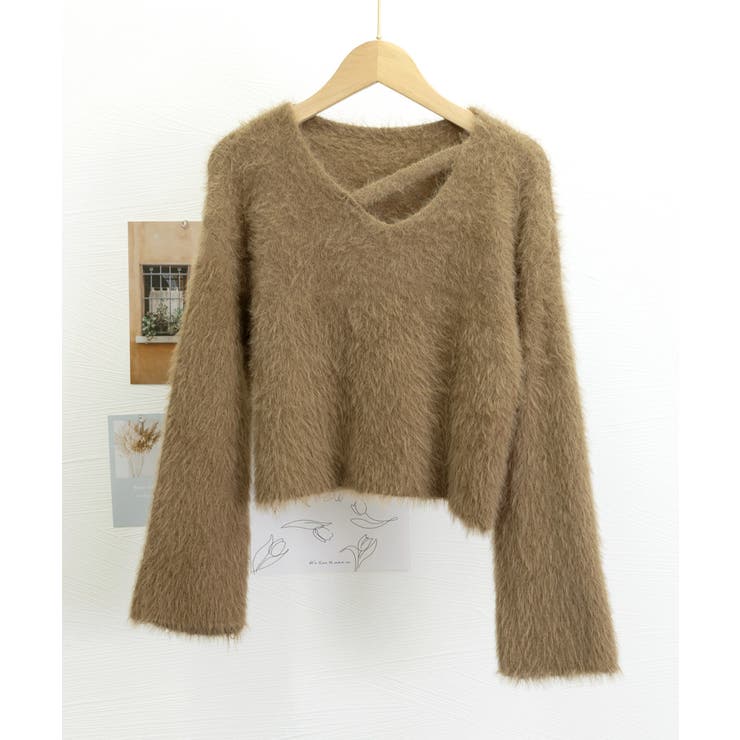 クロップド丈シャギーニット Vネック長袖 | Miniministore | 詳細画像28 