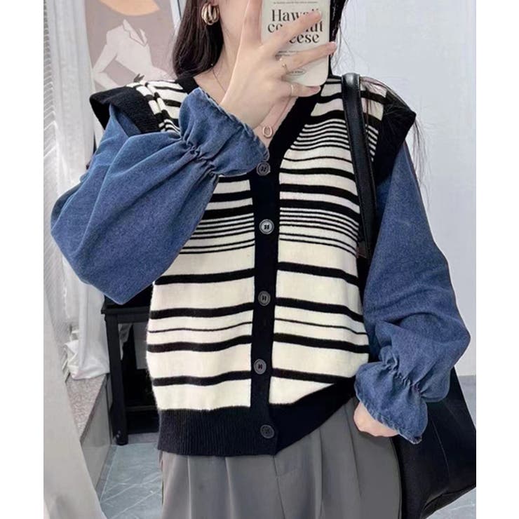 ドッキングニット ボーダーニットトップス | Miniministore | 詳細画像1 