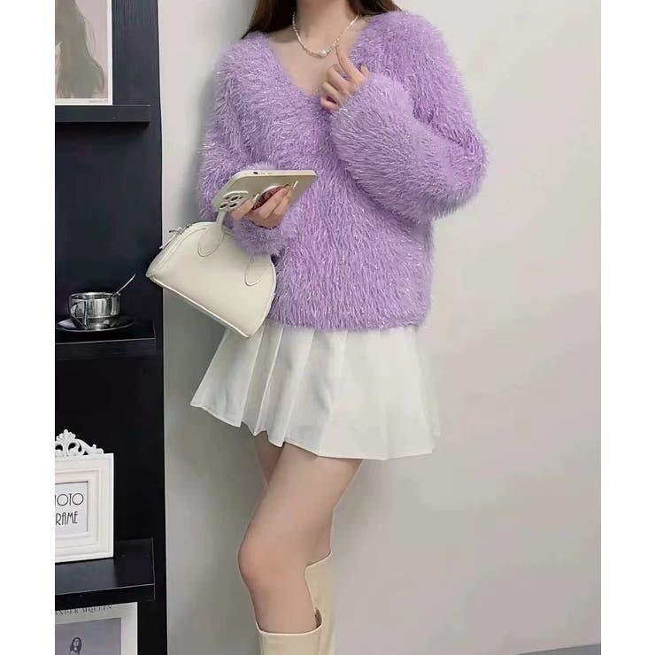 ラメシャギーニットトップス Vネック秋冬 | Miniministore | 詳細画像12 