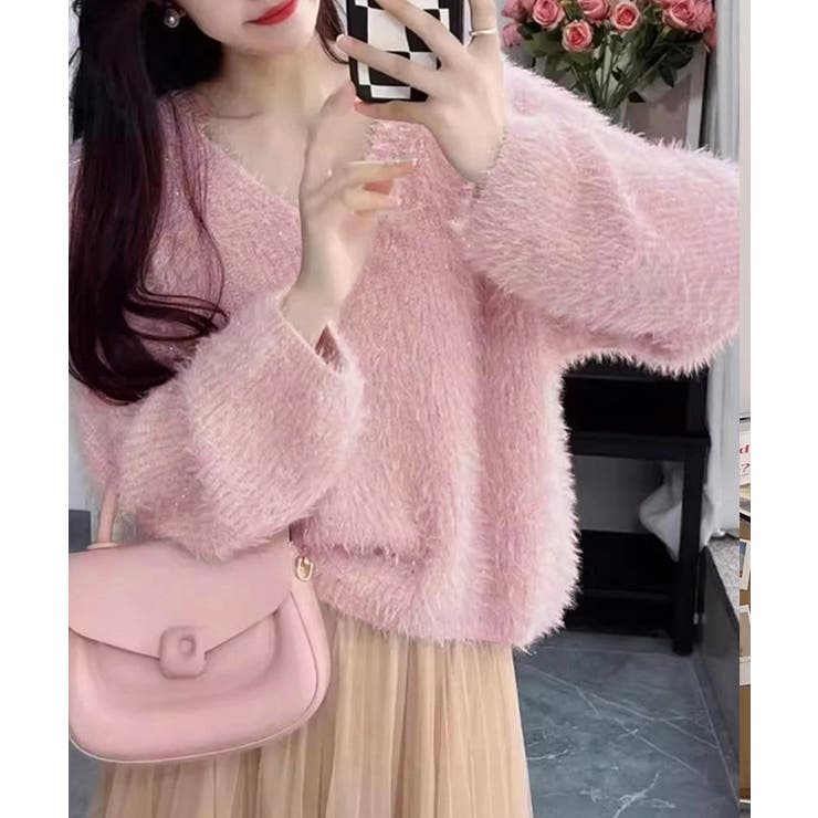 ラメシャギーニットトップス Vネック秋冬 | Miniministore | 詳細画像15 