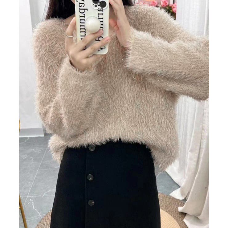 ラメシャギーニットトップス Vネック秋冬 | Miniministore | 詳細画像8 