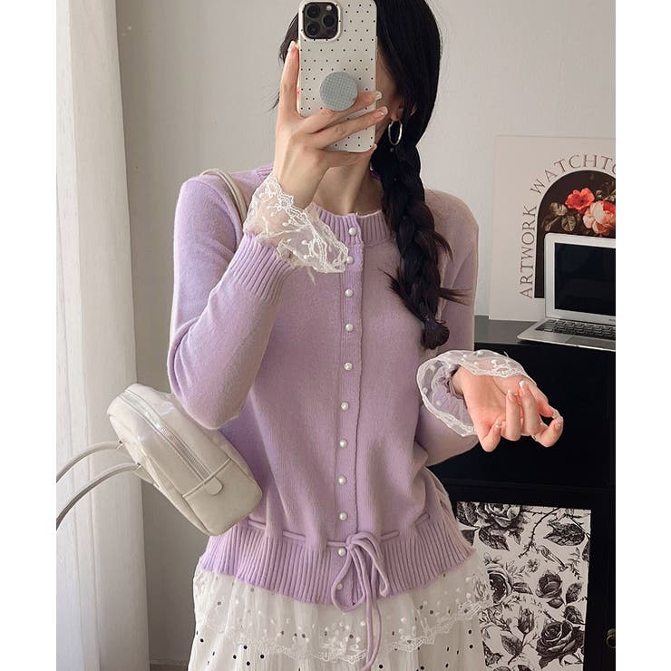 レース切り替えニットカーディガン長袖秋冬 | Miniministore | 詳細画像20