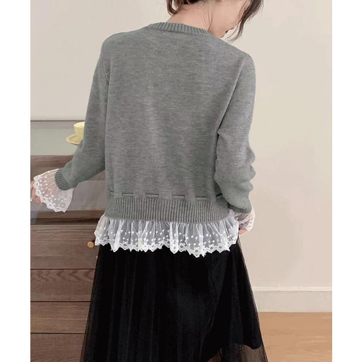 レース切り替えニットカーディガン長袖秋冬 | Miniministore | 詳細画像4