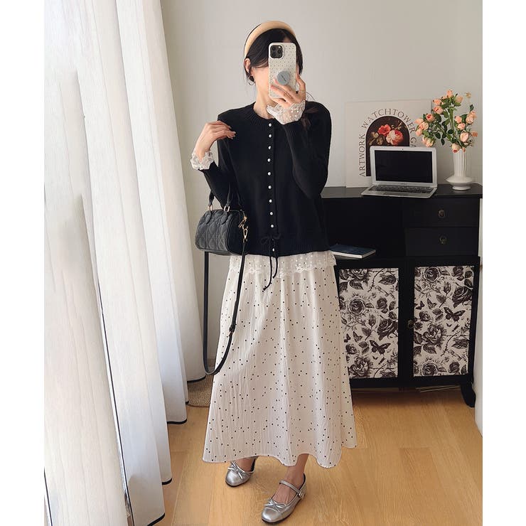 レース切り替えニットカーディガン長袖秋冬 | Miniministore | 詳細画像7